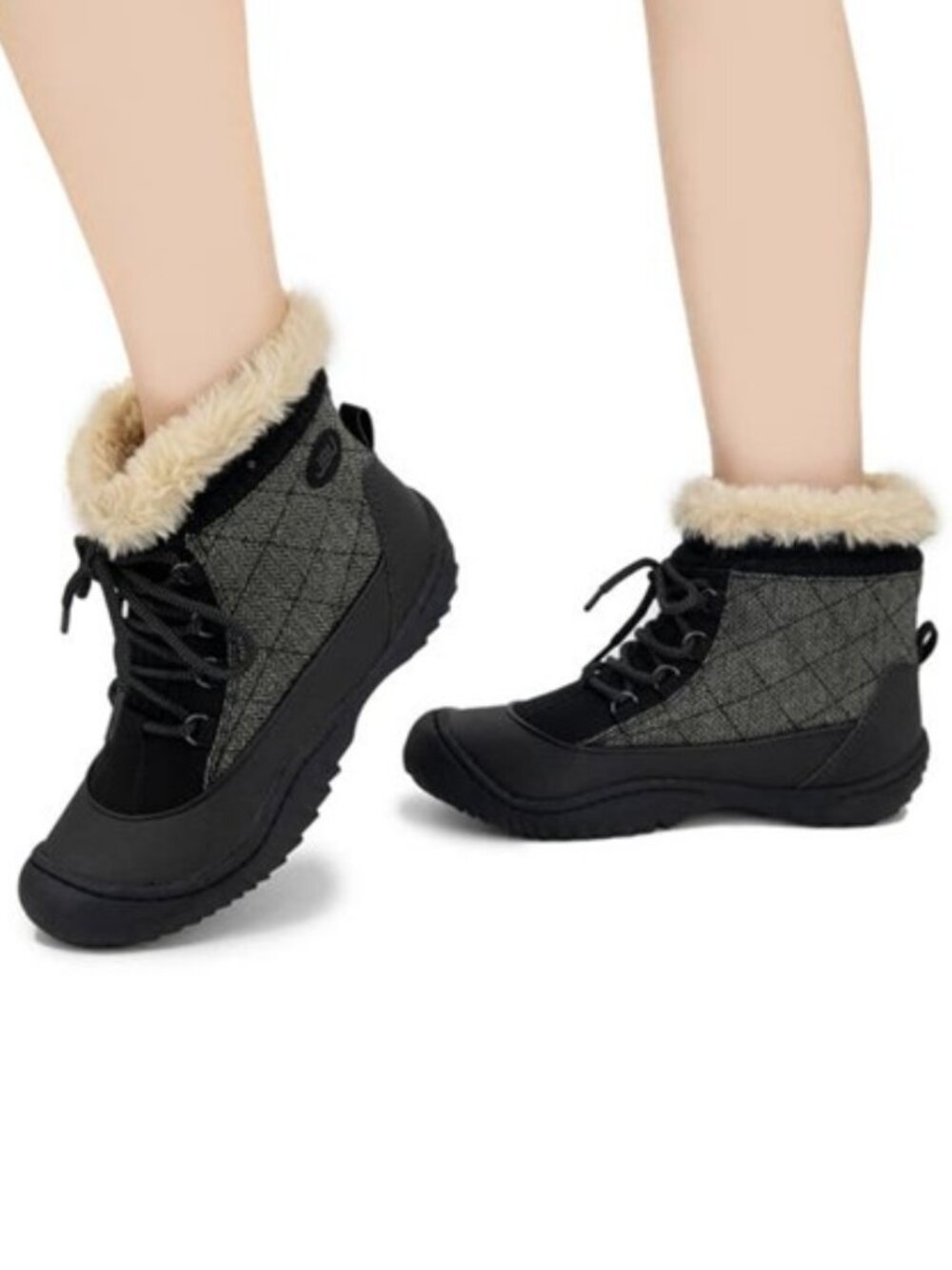 JBU by Jambu Jane Lace Up Boots Faux Fur Booties Black Herringbone Size 7 NEW
